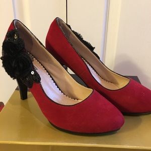 Red velvet type with black sequins trim